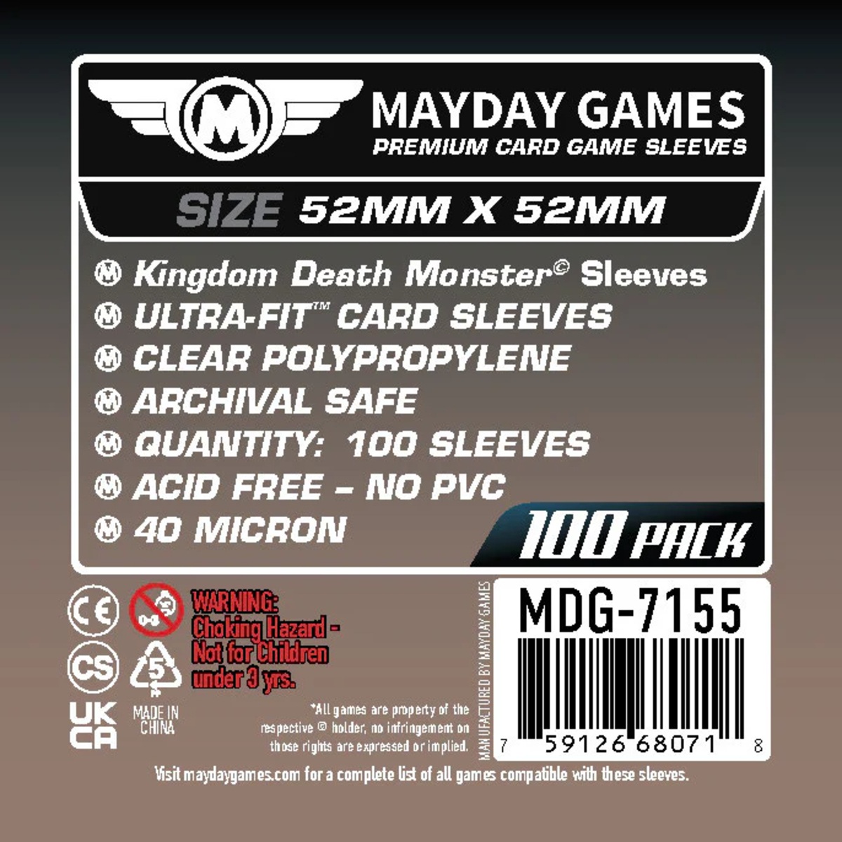 [7155] Kingdom Death Monster Card Sleeves (100 pack) 52 x 52mm